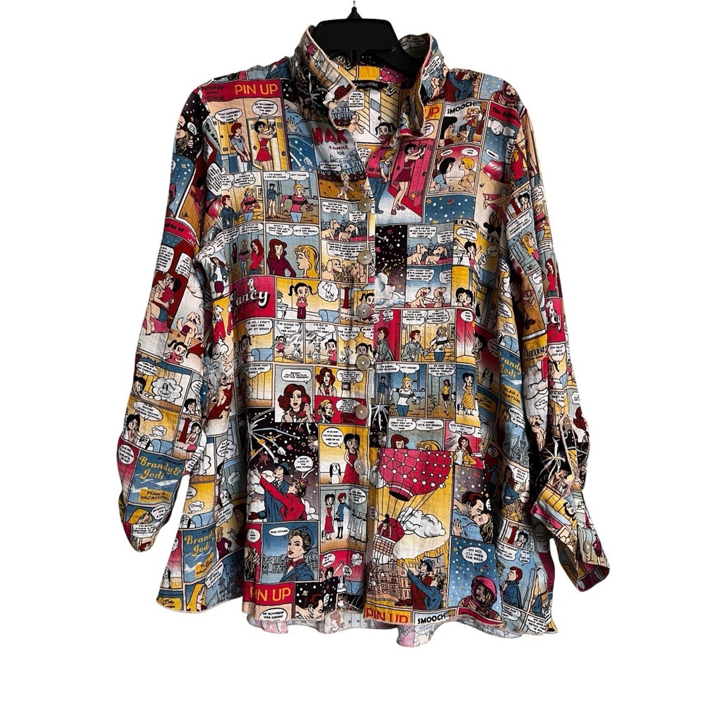 John Mark Comic Book Print Top L Shirt Back Zip Retro Graphic Betty Boop